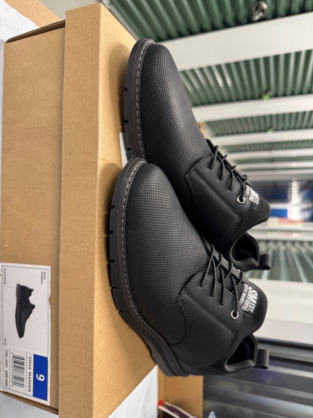 Steve Madden Black Perforated Lace-Up Derby Shoes